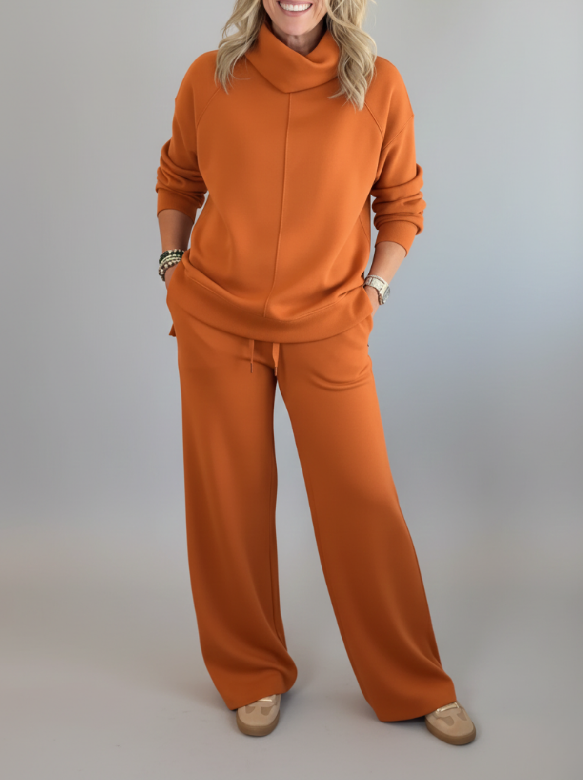 Título reescrito: **Sofia | Conjunto de malha canelada (3 peças) - Doçura & Elegância no Dia-a-Dia**