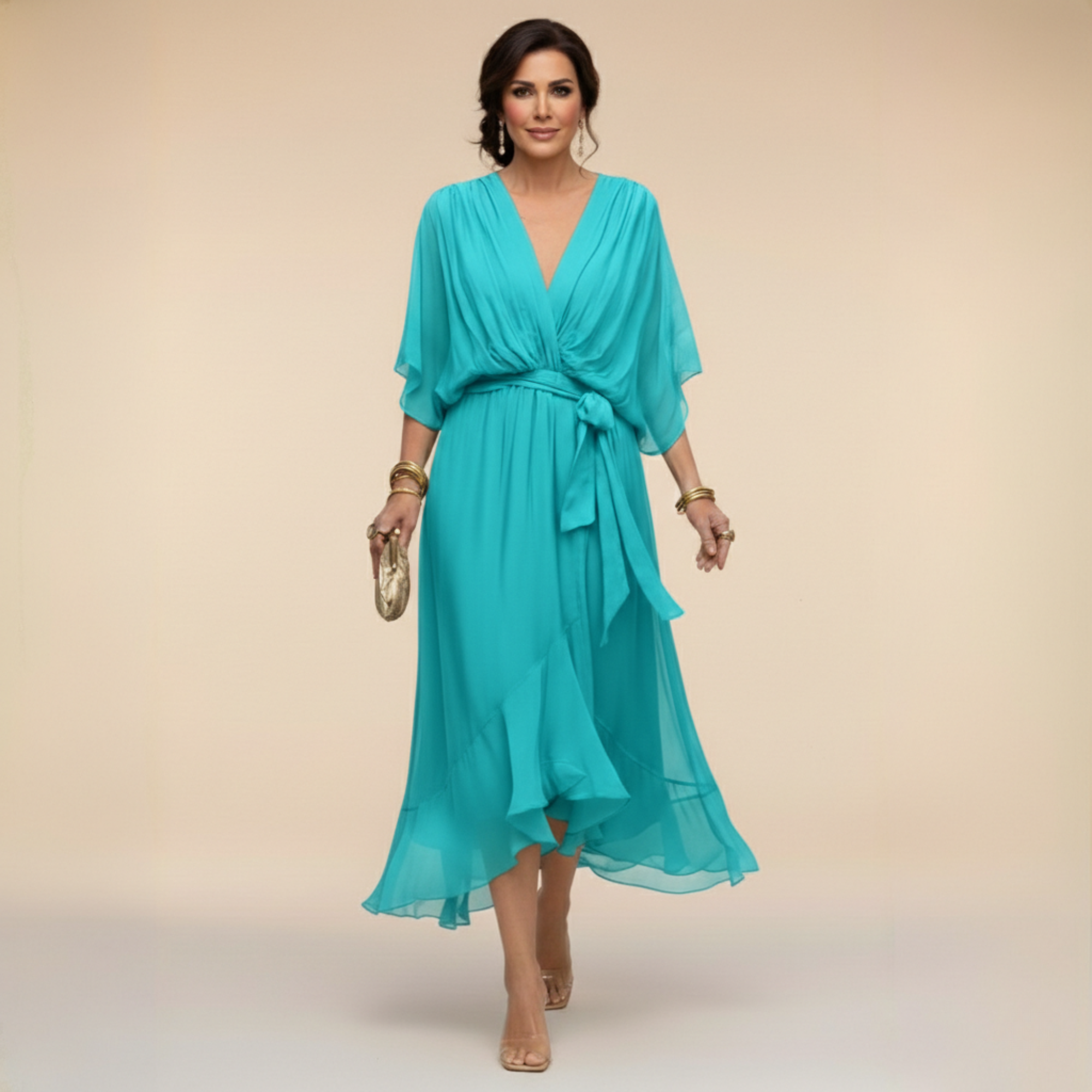 Vestido Celeste Chiffon Fluido