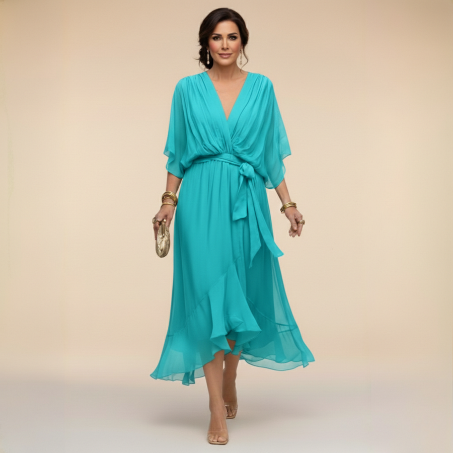 Vestido Celeste Chiffon Fluido