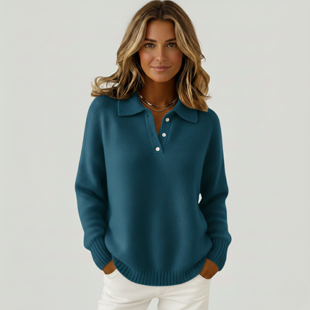 Isadora | Conjunto de malha canelada (3 peças) com pulôver suave e gola elegante.