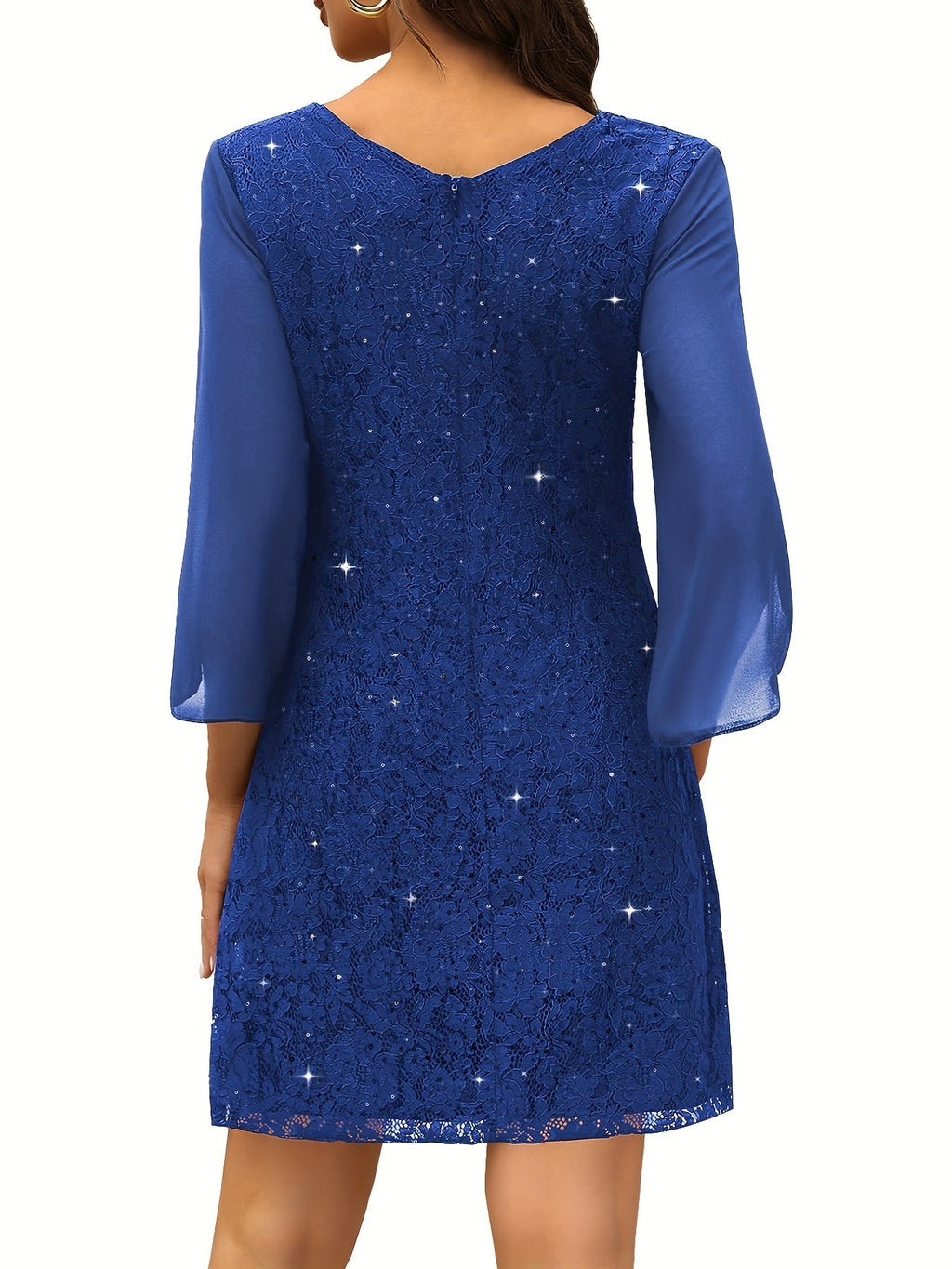 Carlota | Vestido de Renda Brilhante Manga Capa