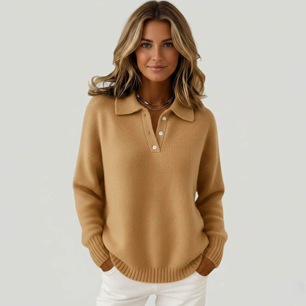 Isadora | Conjunto de malha canelada (3 peças) com pulôver suave e gola elegante.