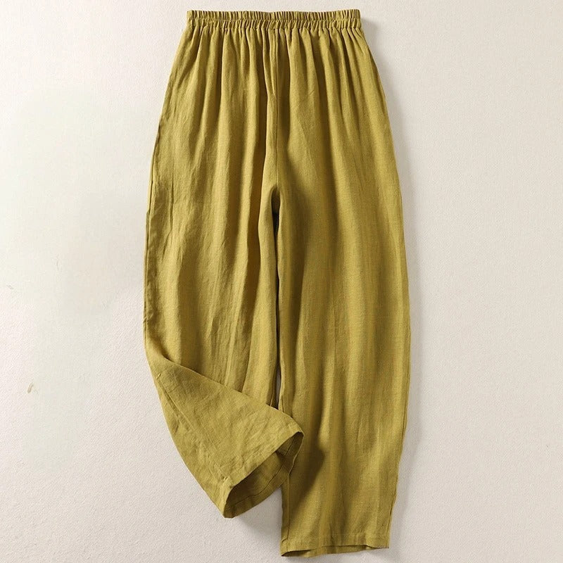 Amalia™ — Calças fluidas em algodão e linho