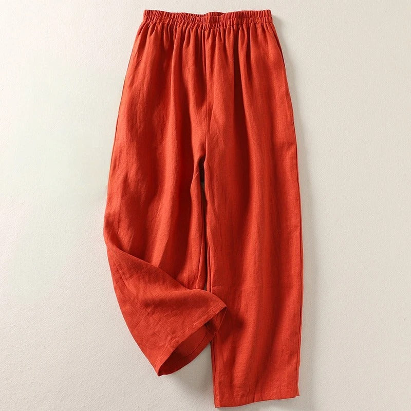 Amalia™ — Calças fluidas em algodão e linho