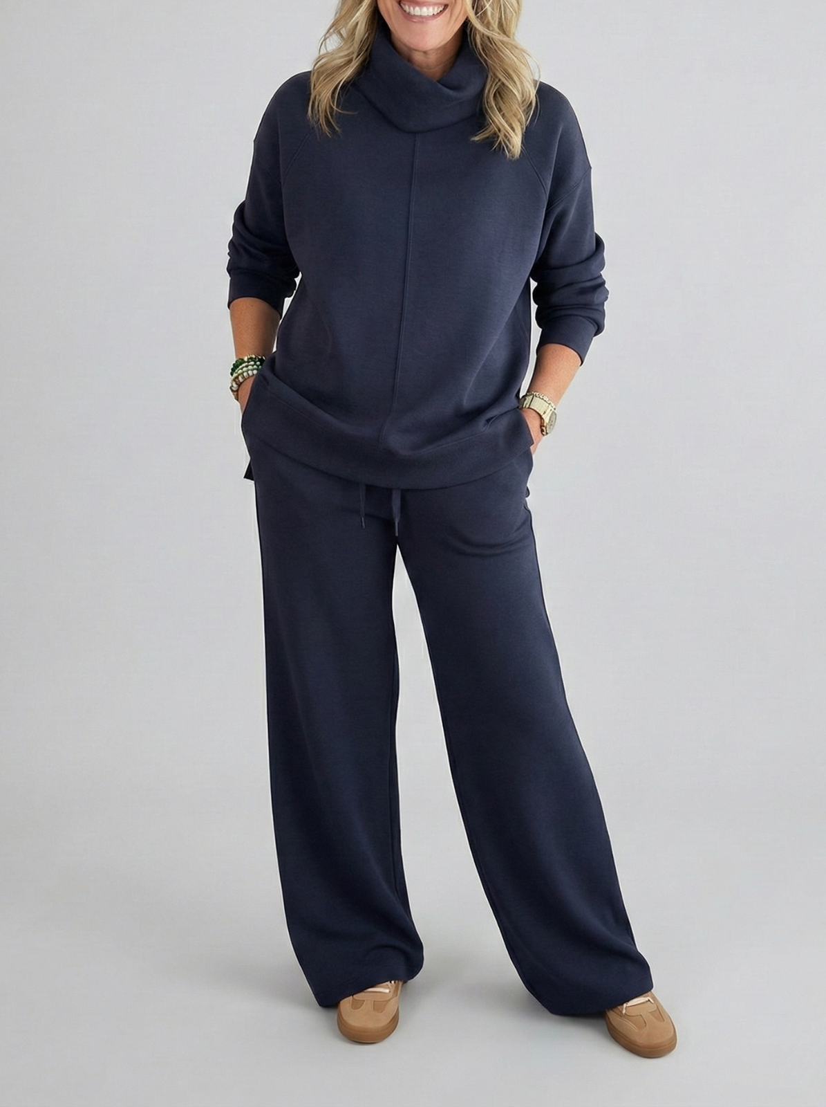 Título reescrito: **Sofia | Conjunto de malha canelada (3 peças) - Doçura & Elegância no Dia-a-Dia**