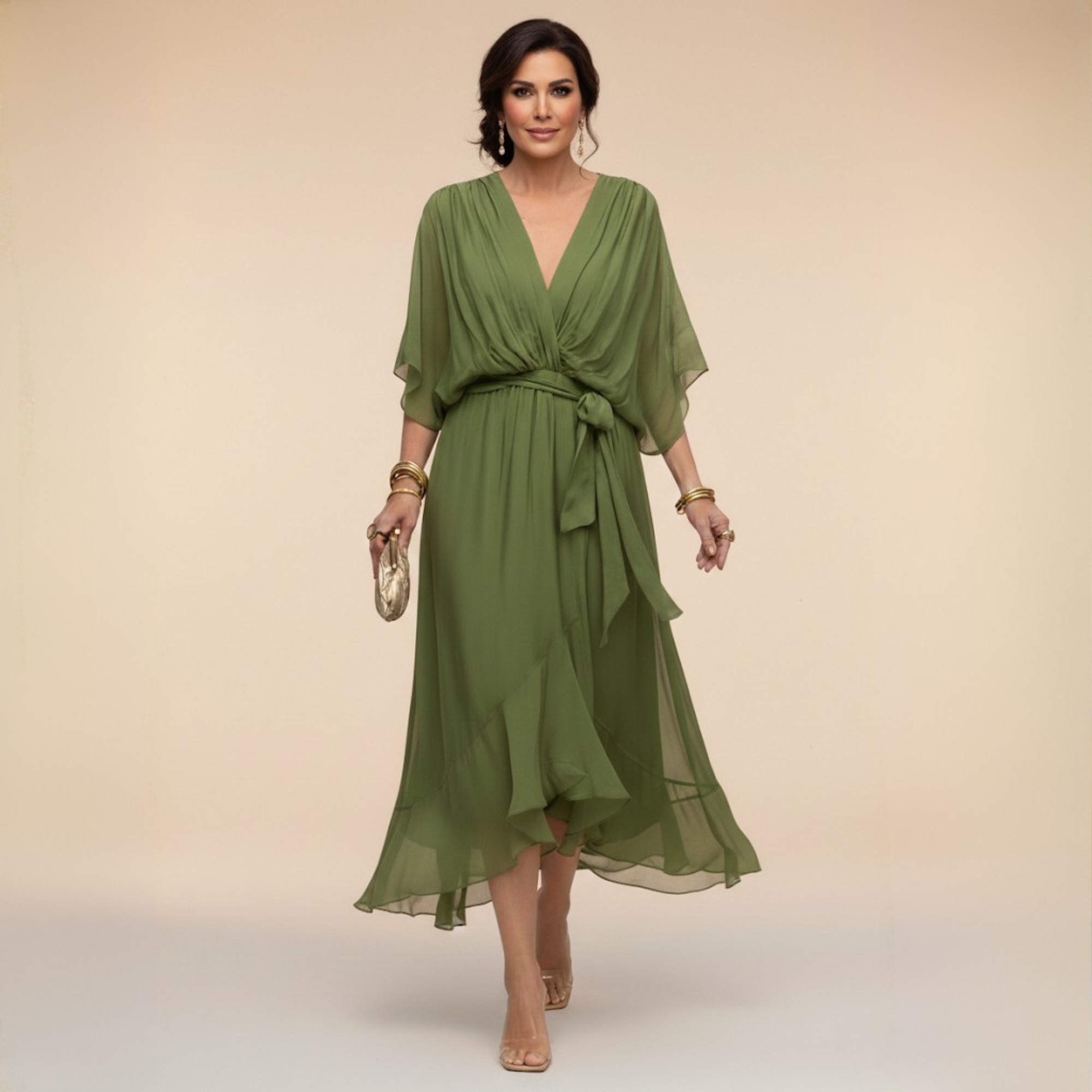 Vestido Celeste Chiffon Fluido