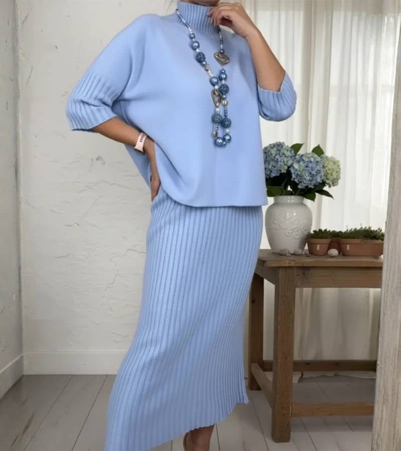 Isadora | Conjunto de malha com saia canelada (3 peças)