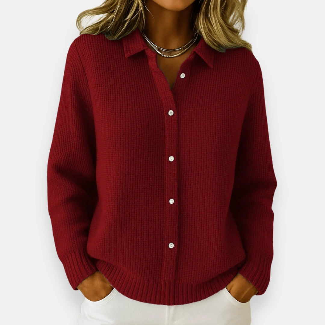 Lívia | Conjunto de malha canelada (3 peças) - Cardigan elegante em malha, perfeito para compor looks sofisticados e confortáveis.