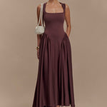 Sara - Vestido midi em malha castanho