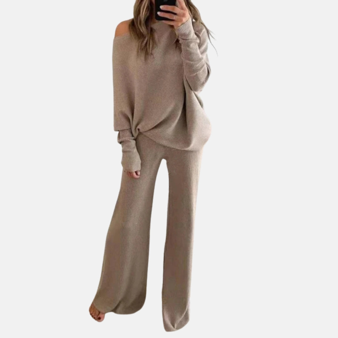 Talia | Conjunto de malha ampla com ombros descobertos