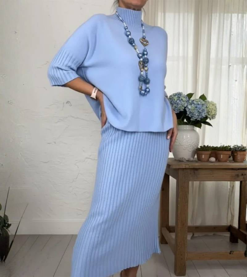 Isadora | Conjunto de malha com saia canelada (3 peças)