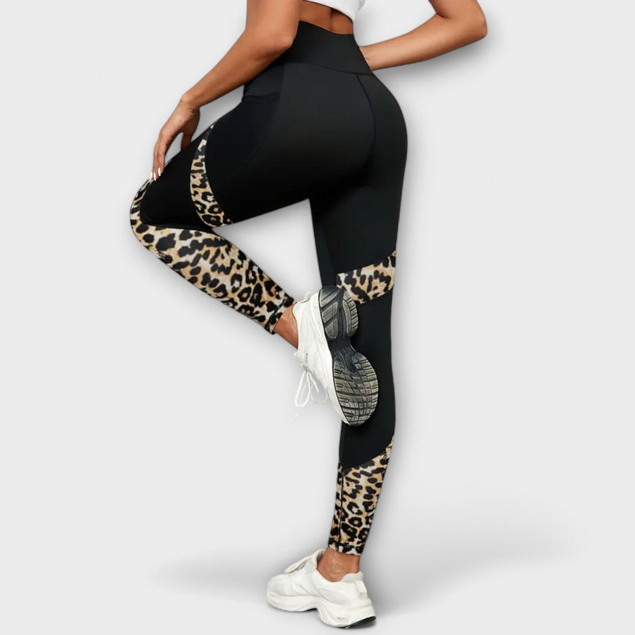 Calças de treino de cintura alta com padrão de leopardo