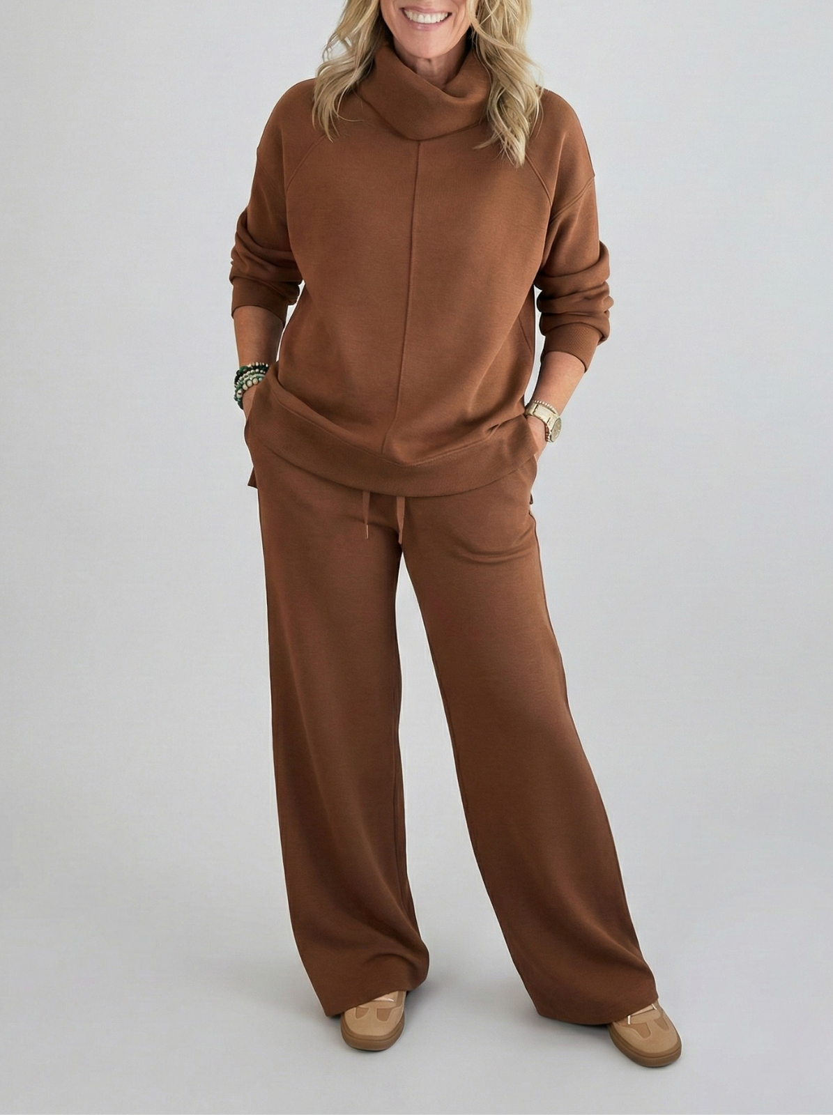 Título reescrito: **Sofia | Conjunto de malha canelada (3 peças) - Doçura & Elegância no Dia-a-Dia**