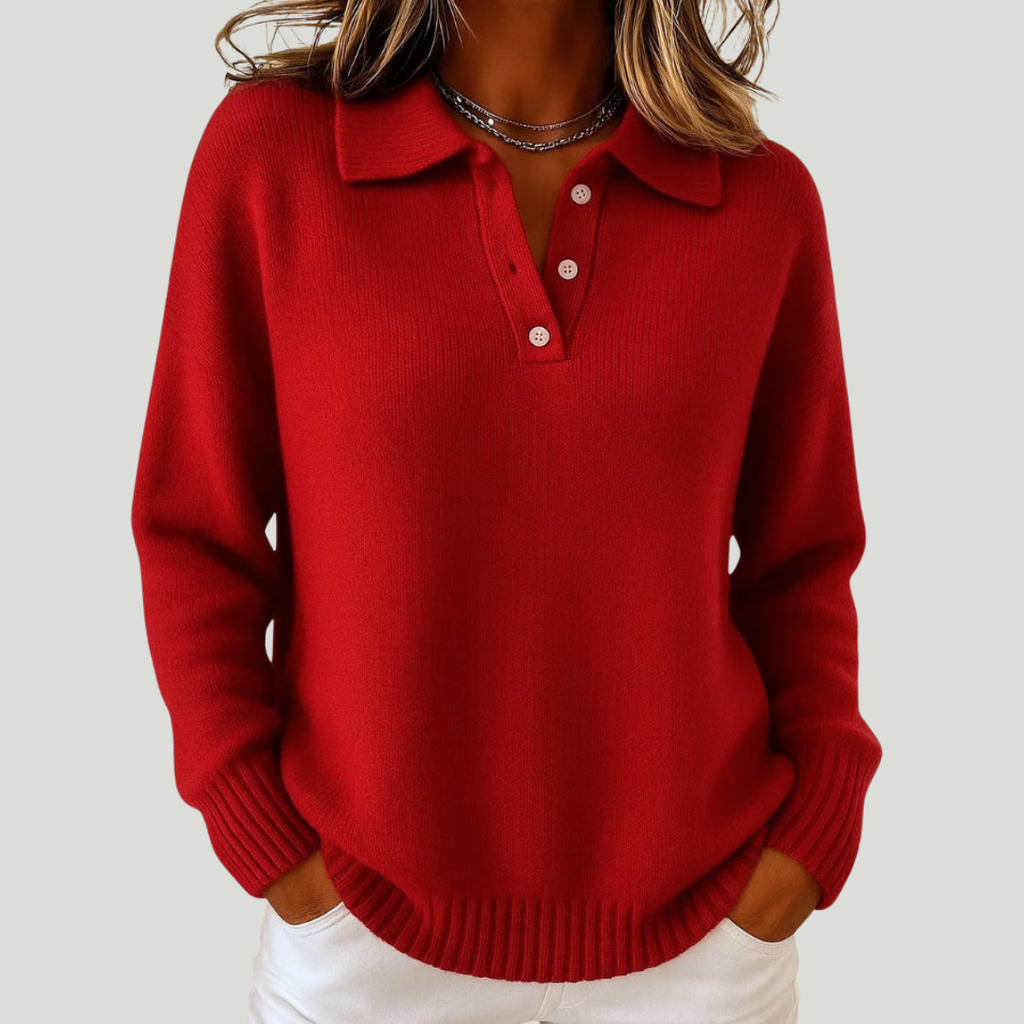 Isadora | Conjunto de malha canelada (3 peças) com pulôver suave e gola elegante.