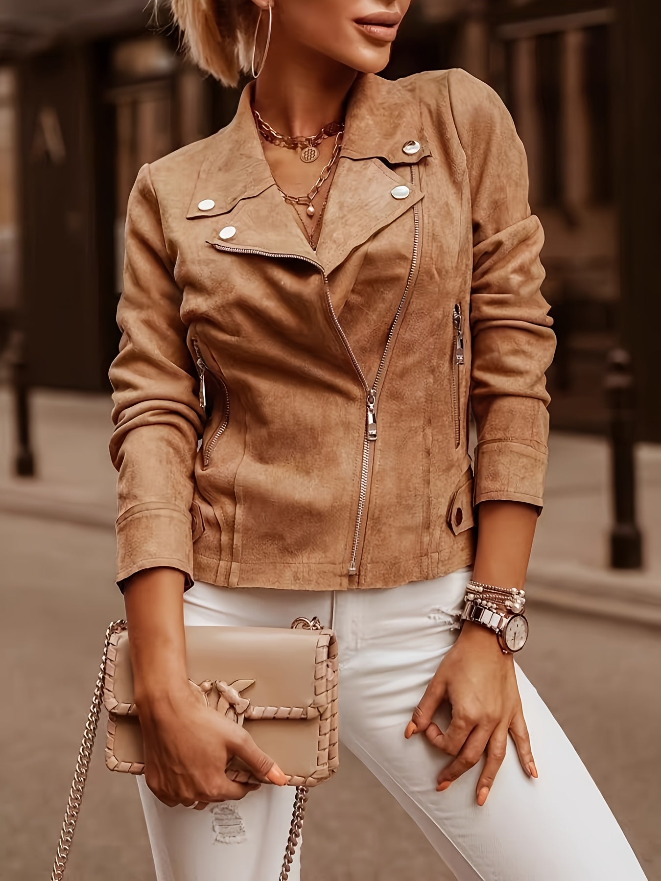 Casaco Biker Suede Elegante