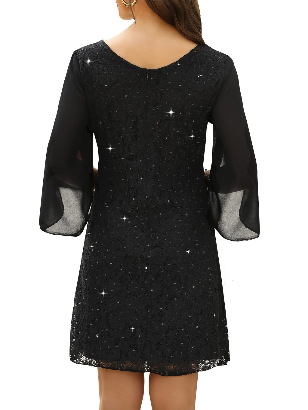 Carlota | Vestido de Renda Brilhante Manga Capa