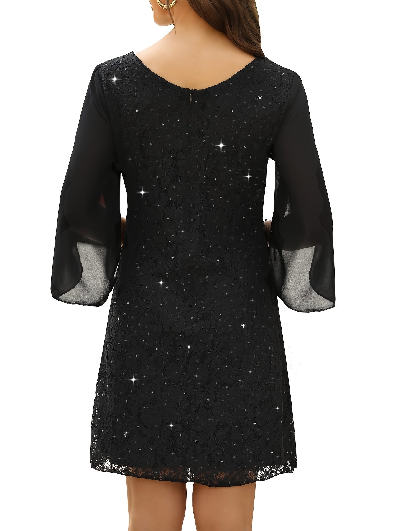 Carlota | Vestido de Renda Brilhante Manga Capa