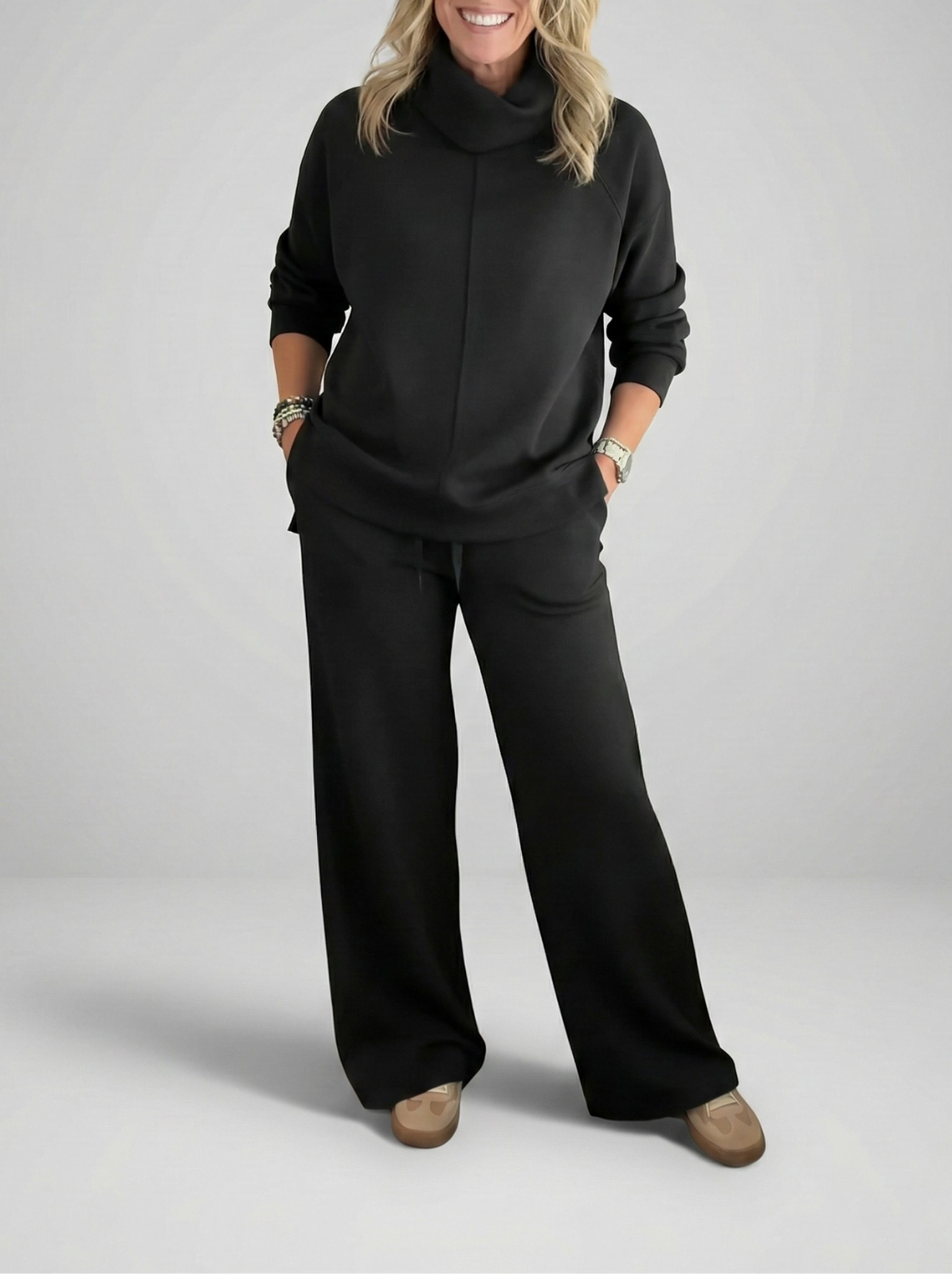 Título reescrito: **Sofia | Conjunto de malha canelada (3 peças) - Doçura & Elegância no Dia-a-Dia**