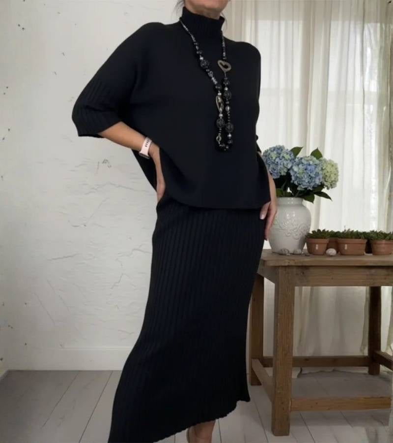 Isadora | Conjunto de malha com saia canelada (3 peças)