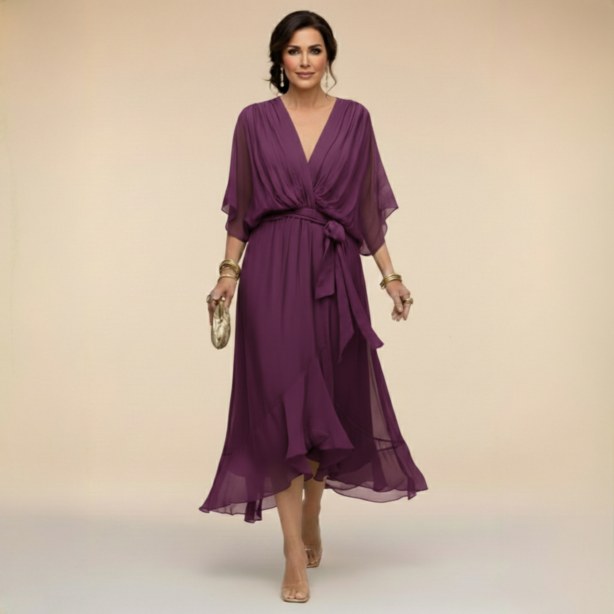 Vestido Celeste Chiffon Fluido