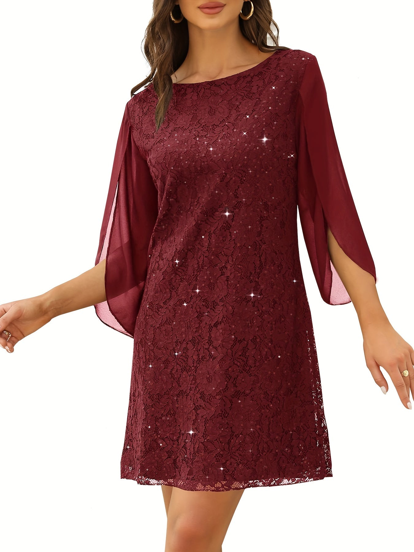 Carlota | Vestido de Renda Brilhante Manga Capa