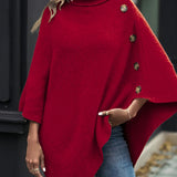 Poncho Tricot Elegante com Botões Laterais