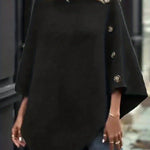 Poncho Tricot Elegante com Botões Laterais