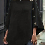 Poncho Tricot Elegante com Botões Laterais
