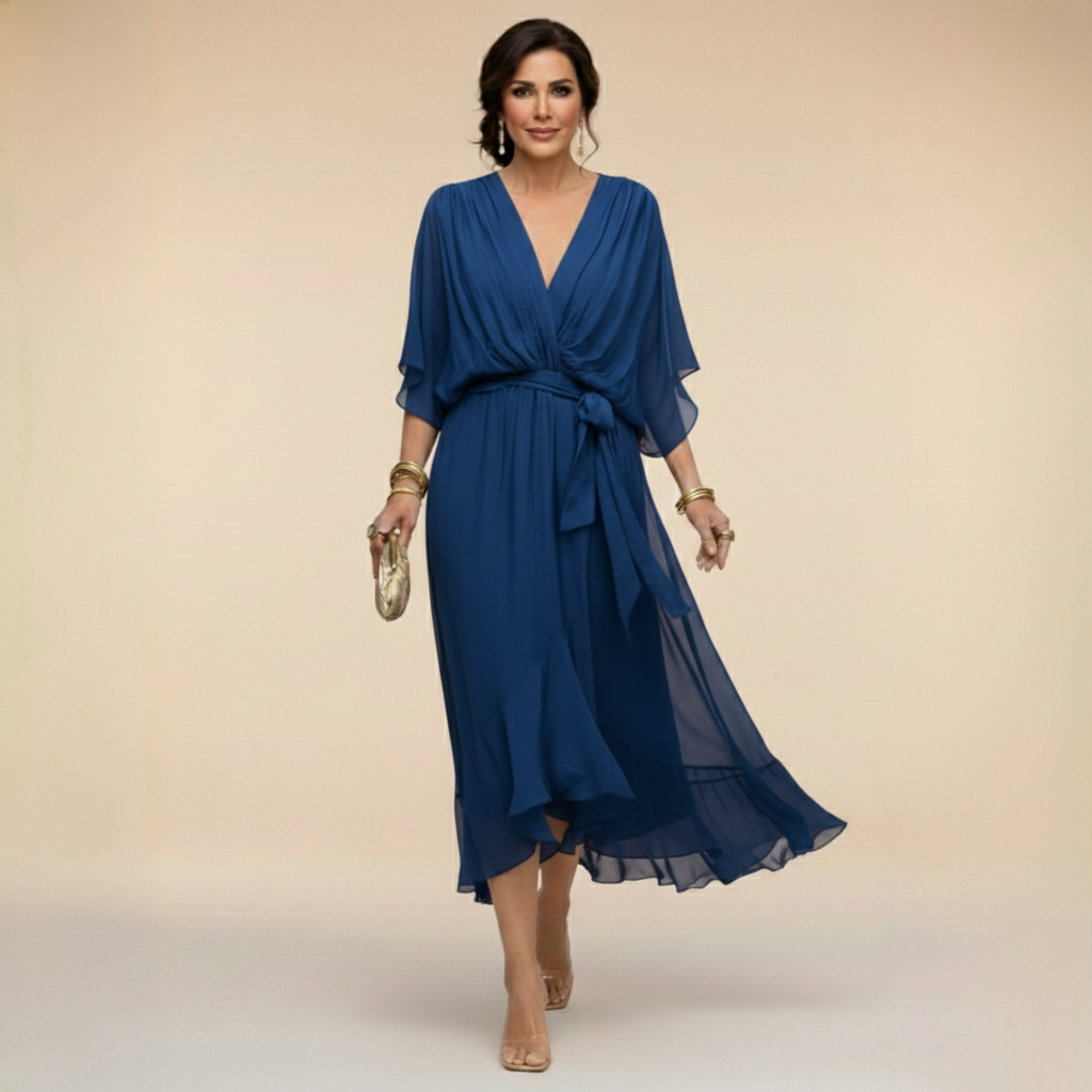 Vestido Celeste Chiffon Fluido