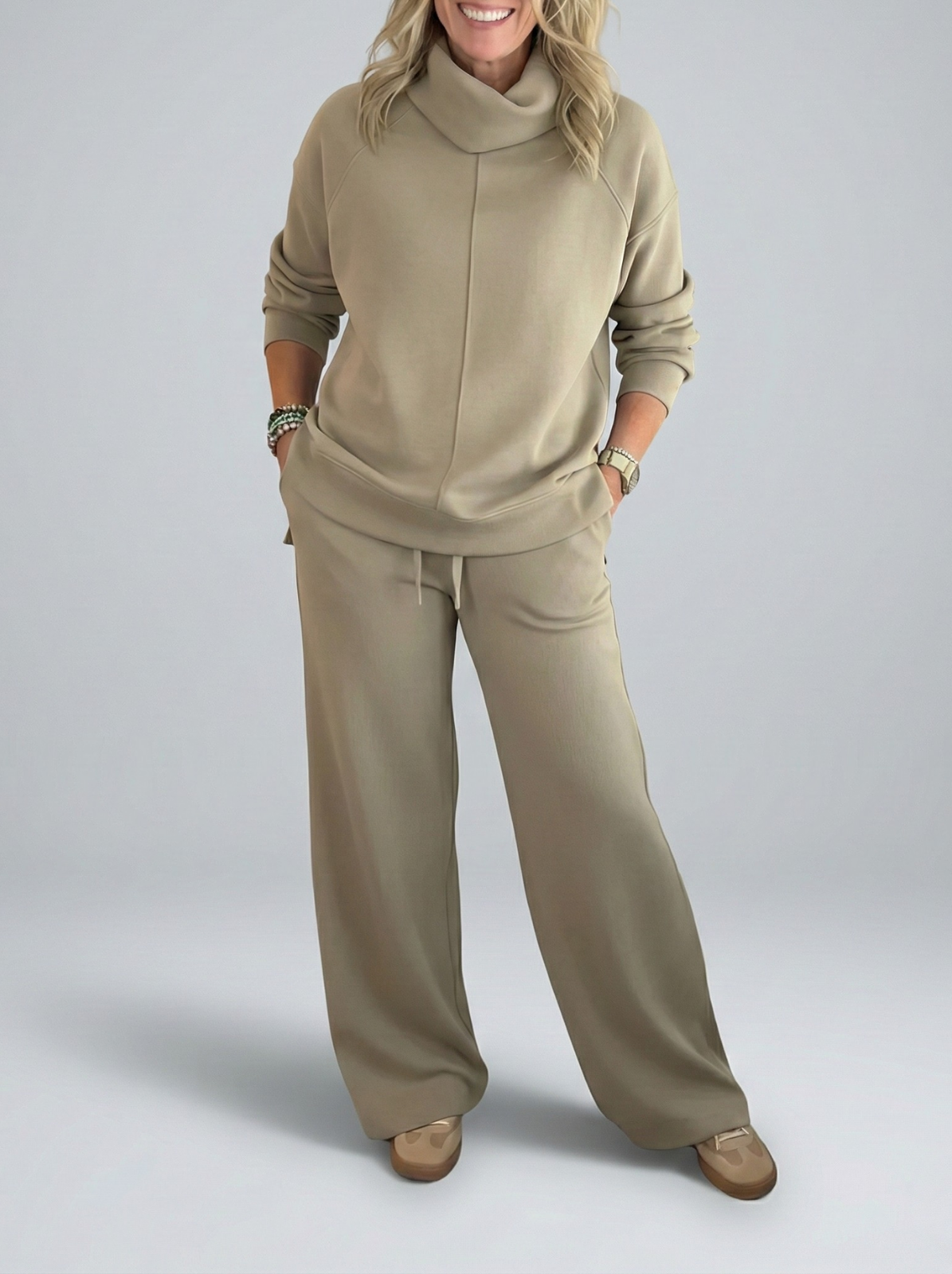 Título reescrito: **Sofia | Conjunto de malha canelada (3 peças) - Doçura & Elegância no Dia-a-Dia**