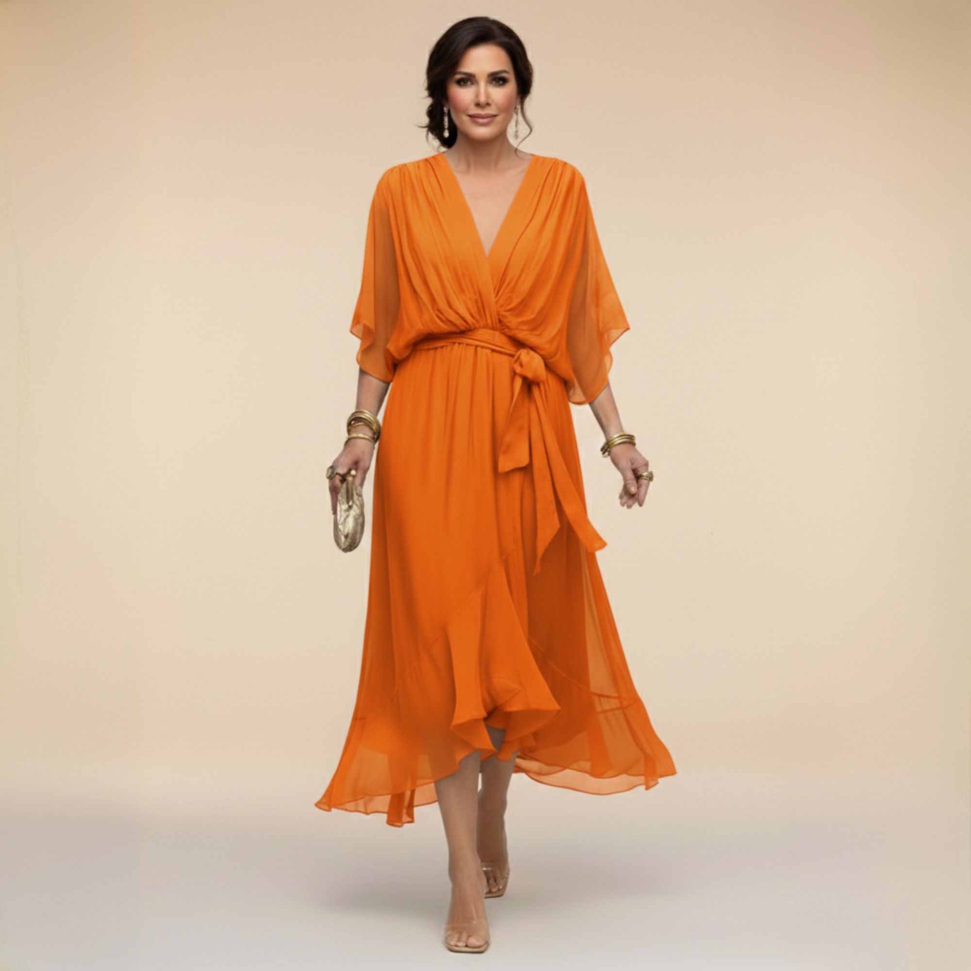 Vestido Celeste Chiffon Fluido