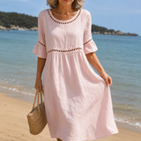 Celeste | Vestido Longo em Linho Efeito Barriga Lisa