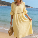 Celeste | Vestido Longo em Linho Efeito Barriga Lisa