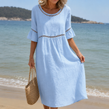 Celeste | Vestido Longo em Linho Efeito Barriga Lisa