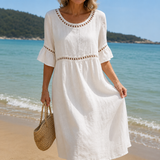Celeste | Vestido Longo em Linho Efeito Barriga Lisa