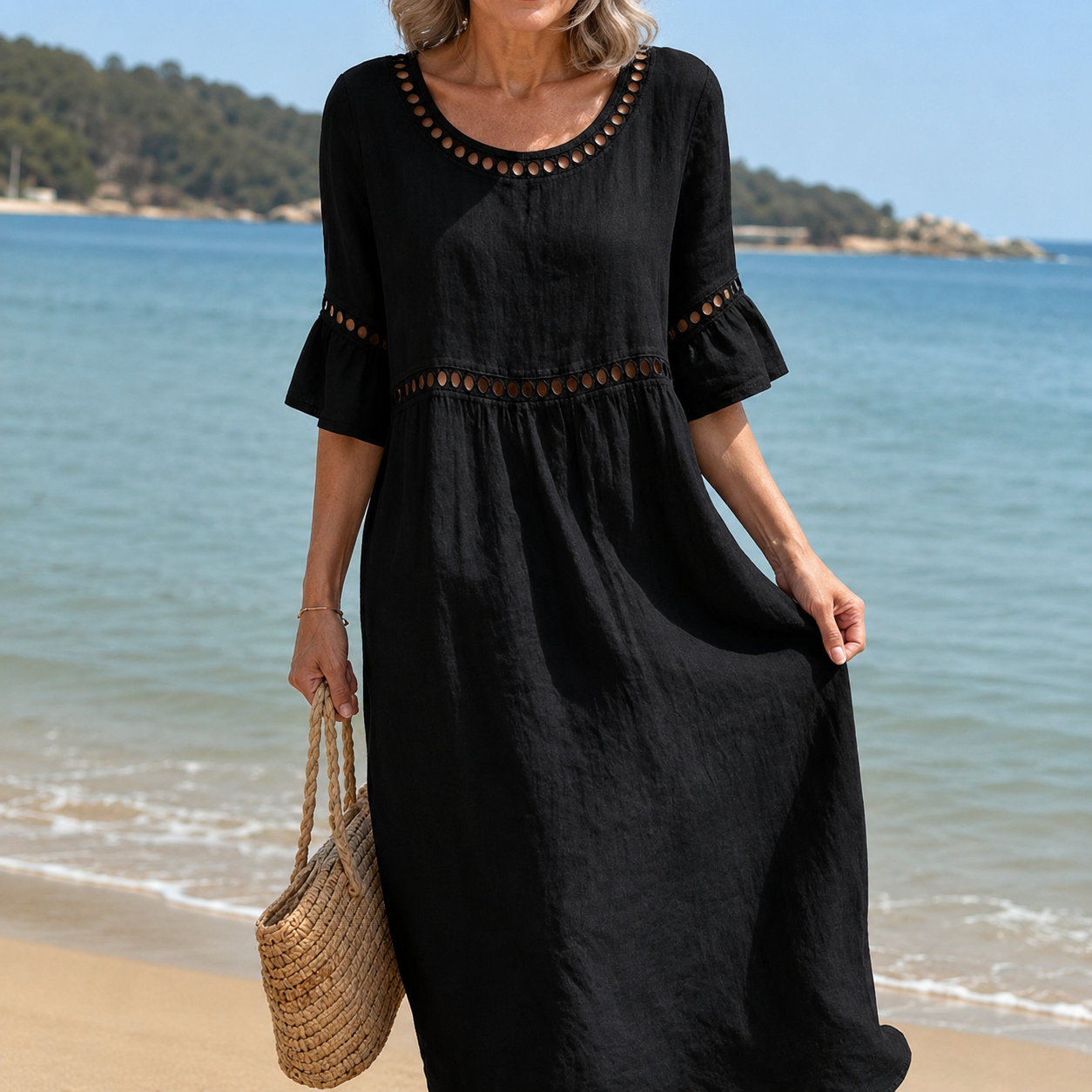 Celeste | Vestido Longo em Linho Efeito Barriga Lisa