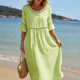 Celeste | Vestido Longo em Linho Efeito Barriga Lisa