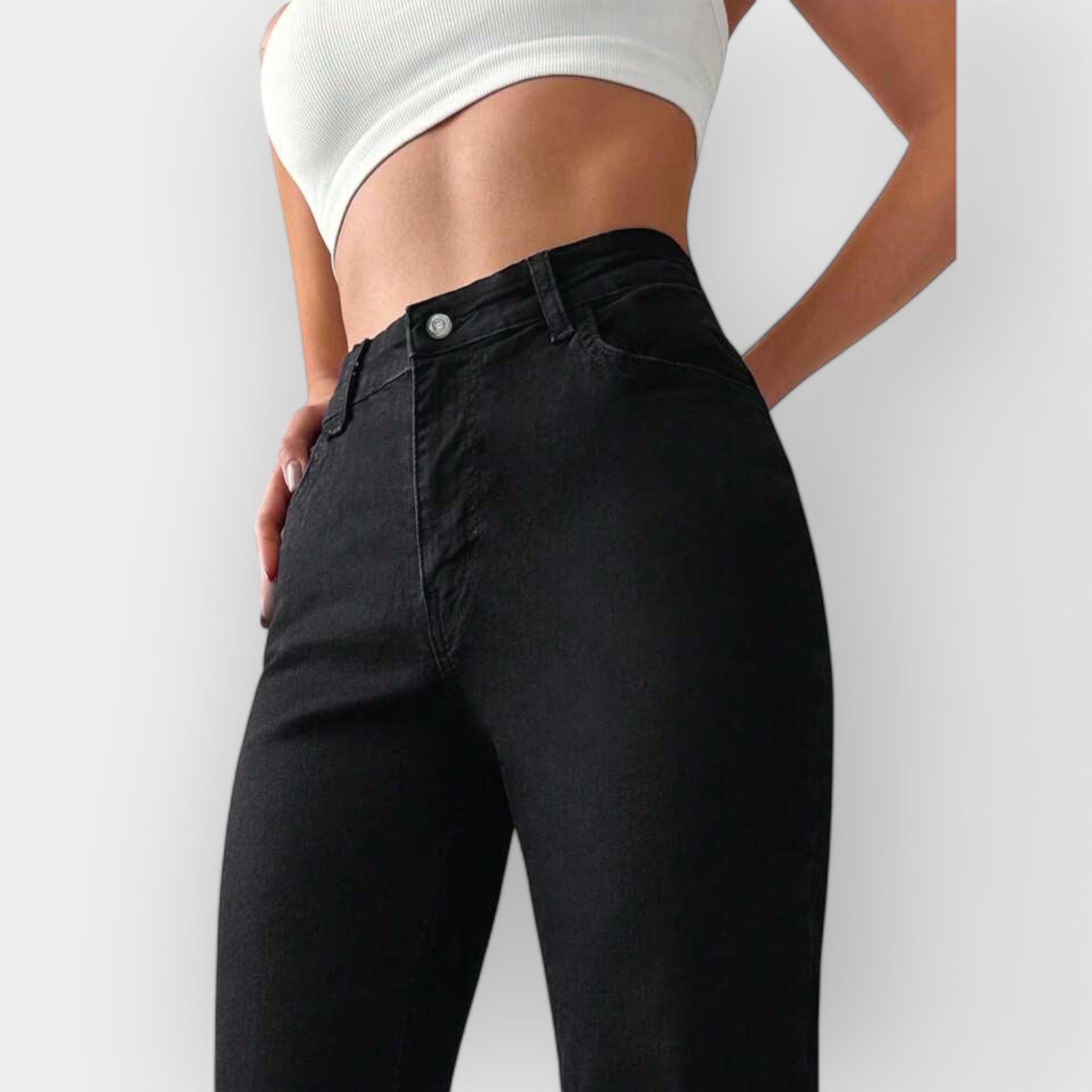 Calças de ganga de cintura alta e corte bootcut