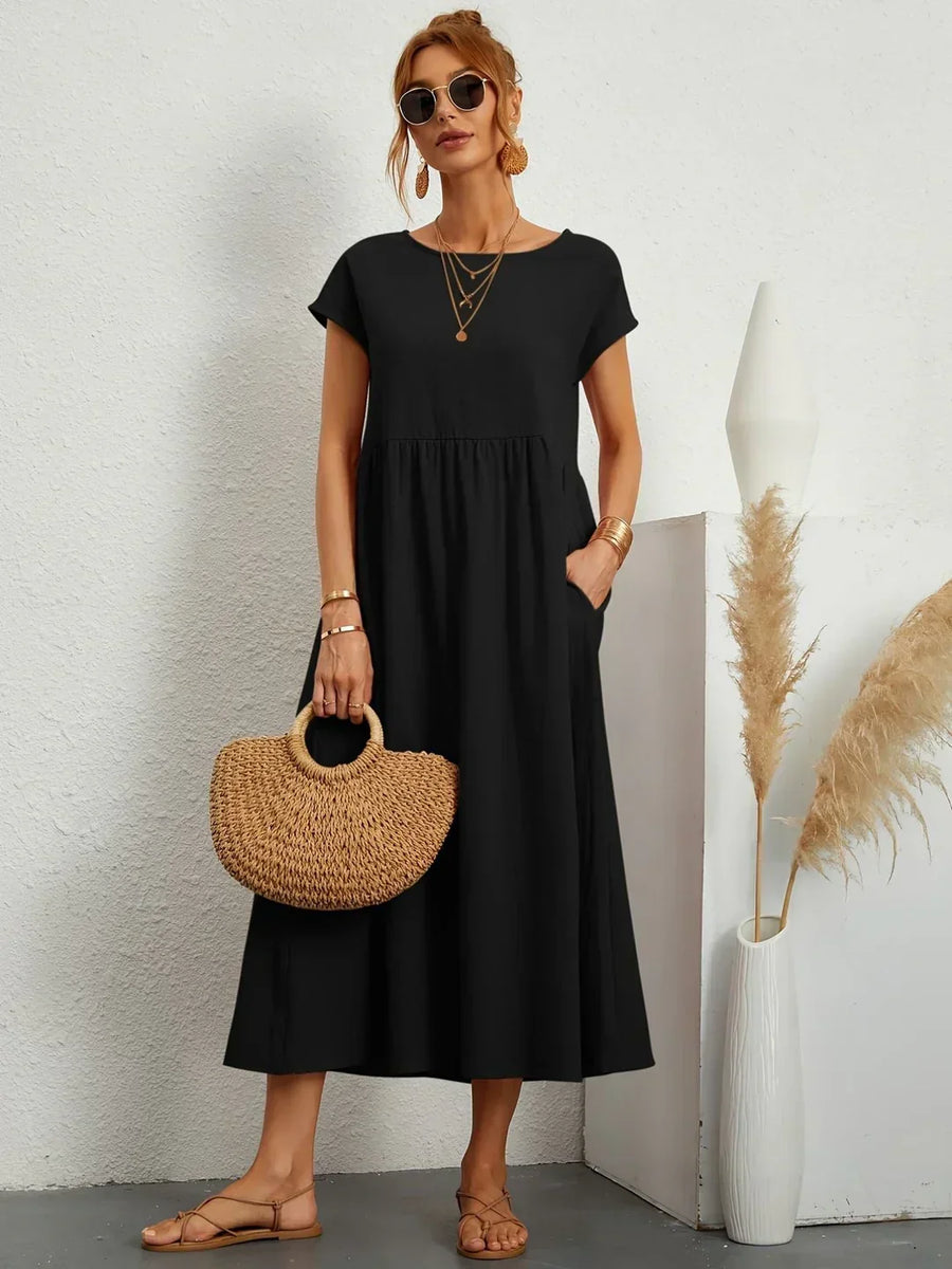 Inês — Vestido midi fluido de elegância intemporal