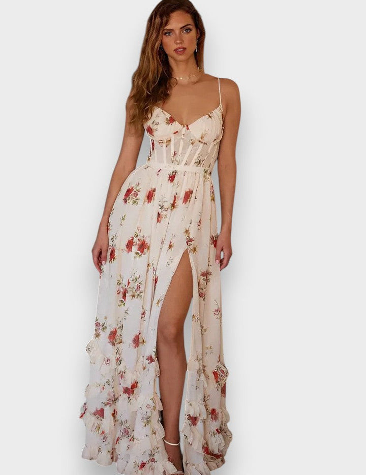 Sónia - Vestido midi padrão floral