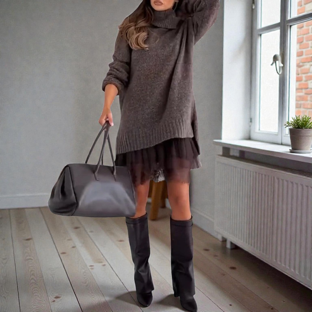 Lívia™ | Conjunto Vestido & Pullover em malha canelada (3 peças)