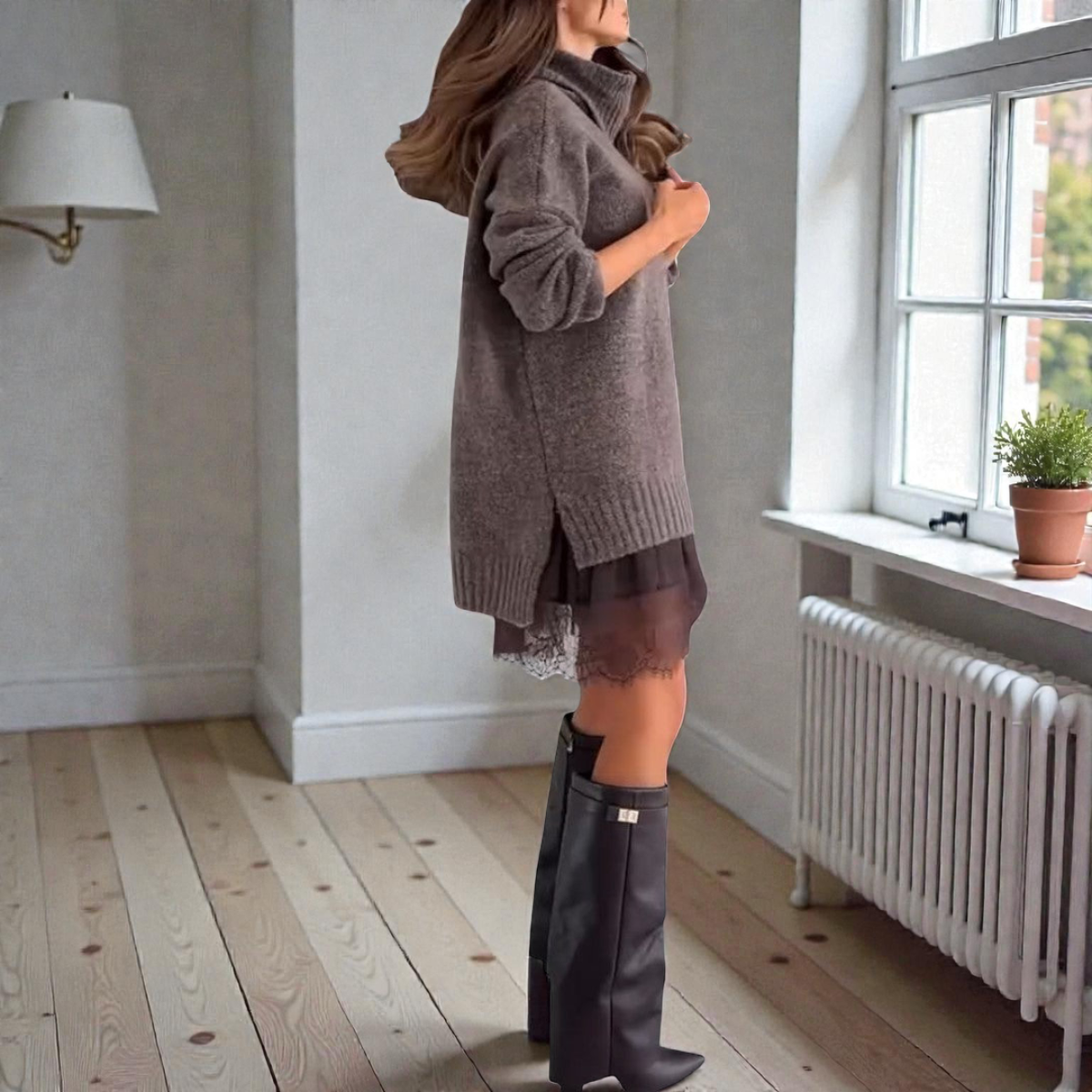 Lívia™ | Conjunto Vestido & Pullover em malha canelada (3 peças)