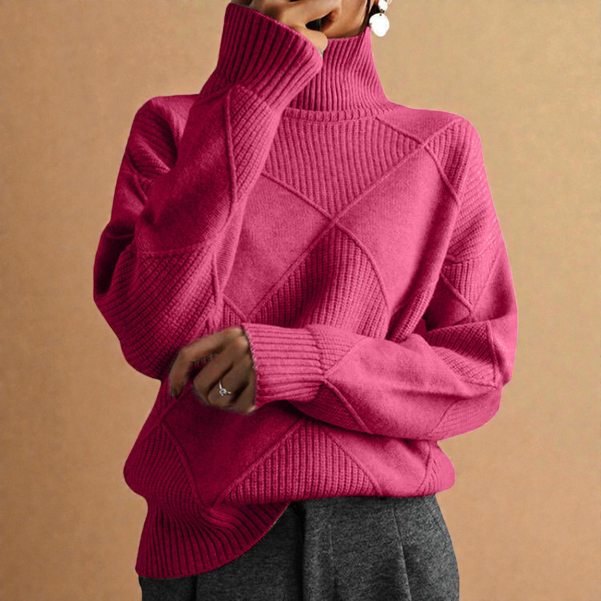 Sofia™ | Pulôver de Gola Alta Geométrico - Um elegante pulôver com design geométrico, perfeito para adicionar um toque moderno ao seu guarda-roupa.