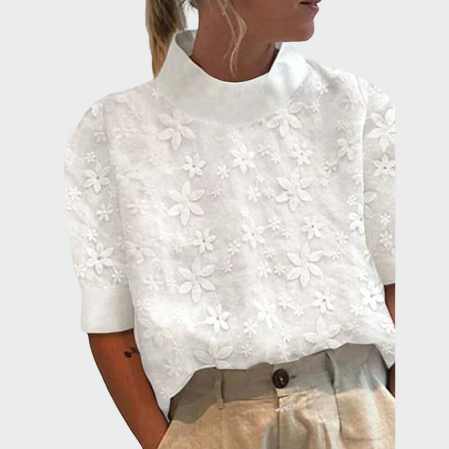 Camisa de bordado com gola alta