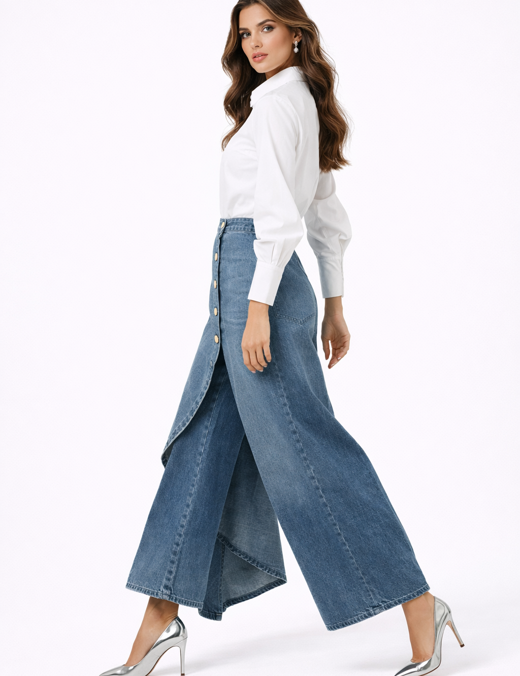 Saia-Calça Leonor Denim Assimétrica
