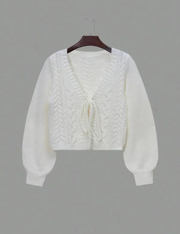 ALICIA™ - Cardigan Casual de Ombro Caído com Mangas Longas e Laço Frontal em V