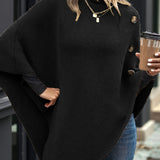 Poncho Tricot Elegante com Botões Laterais