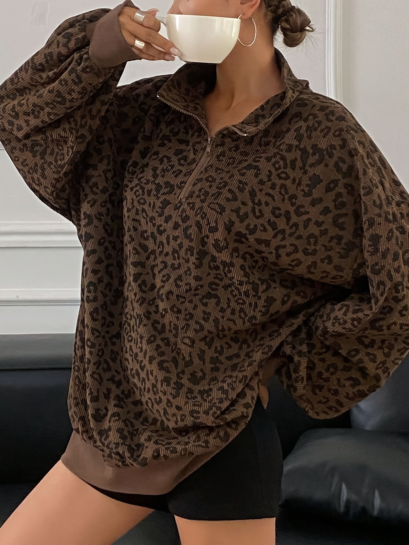 Sweat Oversized Animal Print com Zíper
