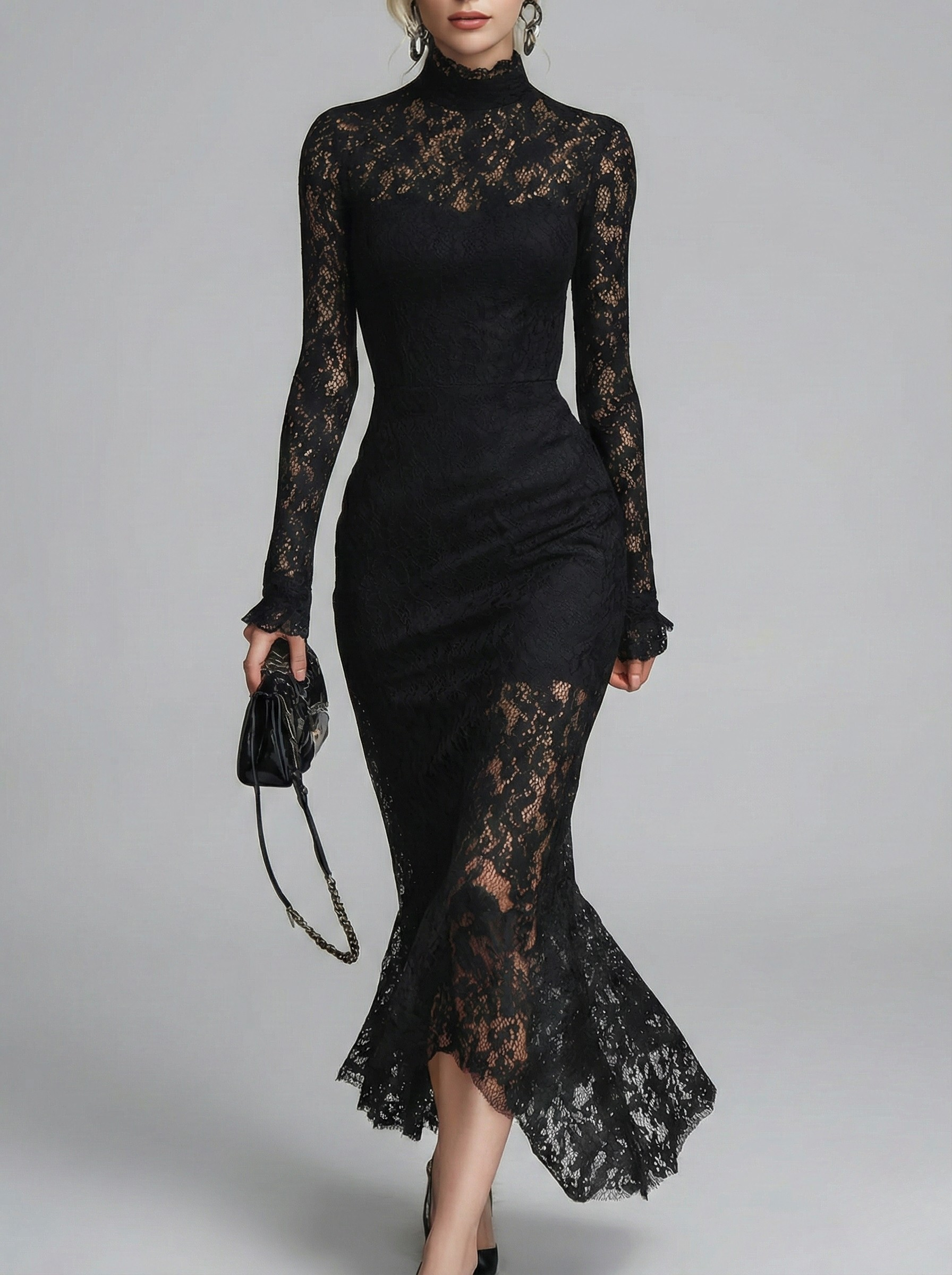 Sofia | Vestido Midi Renda Gola Alta