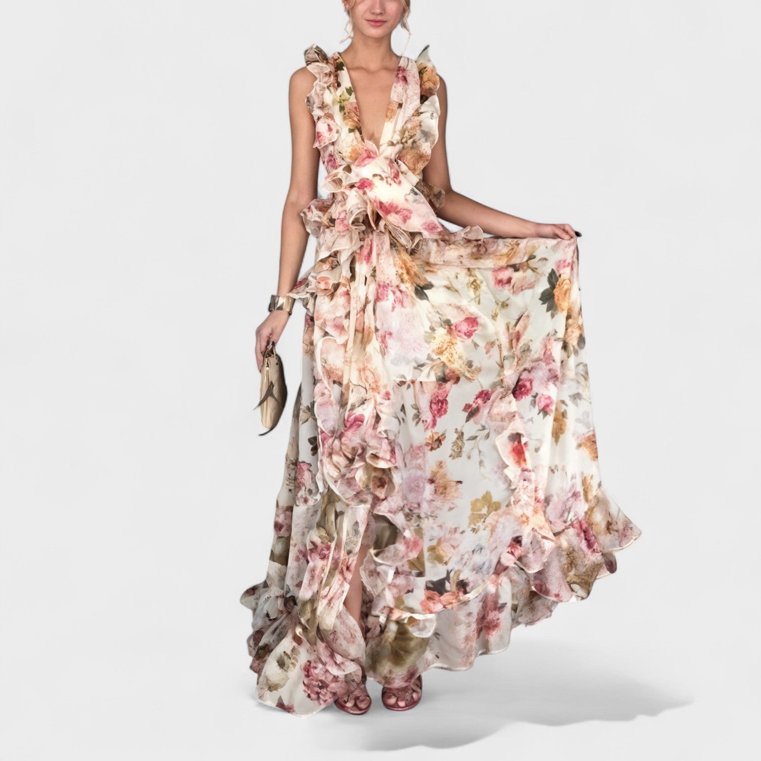 Isabela - Vestido comprido com folhos